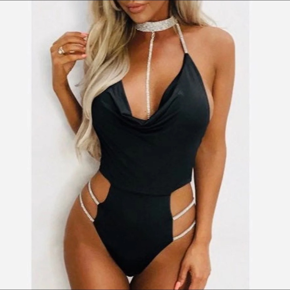 Rhinestone choker swim